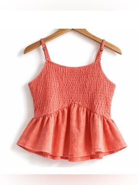O’Neill Bianca Smocked Peplum Tank Coral Haze Girls XL NWT